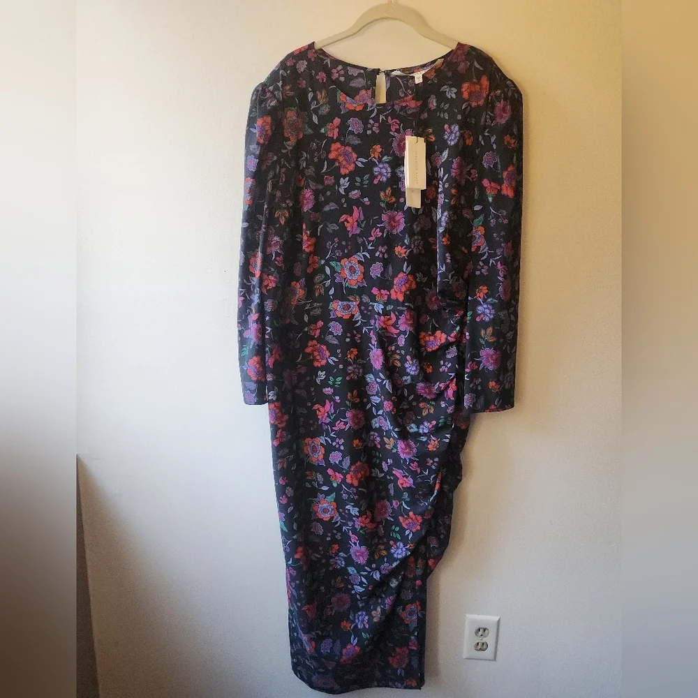 NWT Veronica Beard Selena Floral Sheath Maxi Ruched Silk Dress, size 20 - Picture 2 of 15